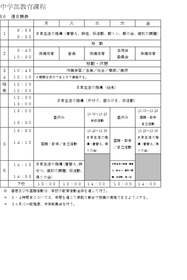 中学部日課表1
