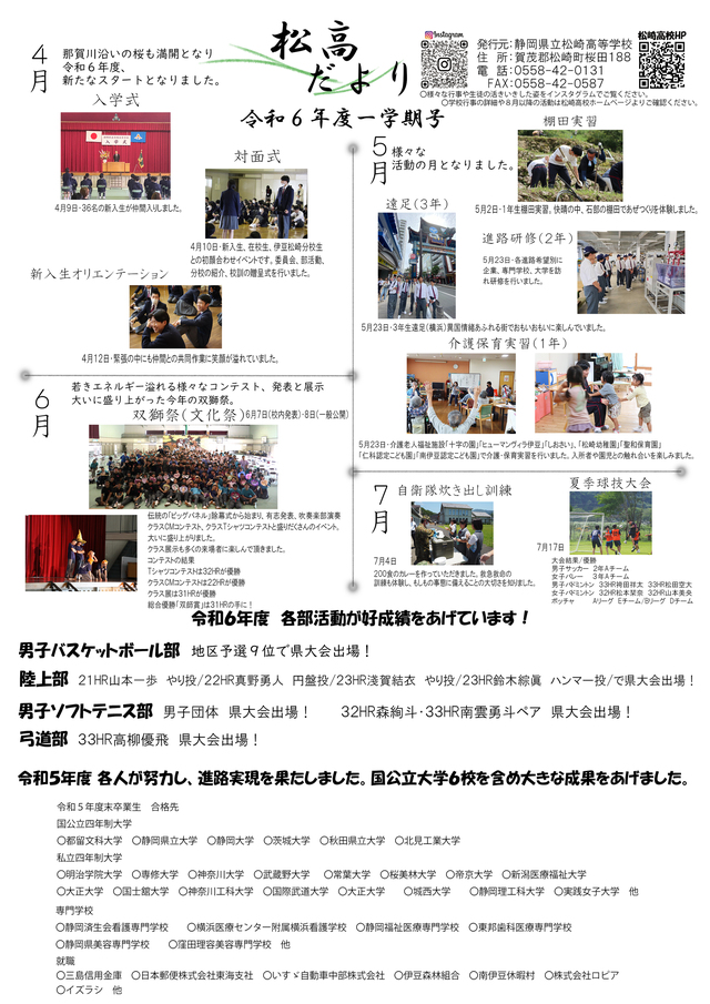 松高だより一学期