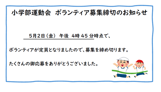 ボランティア募集締切