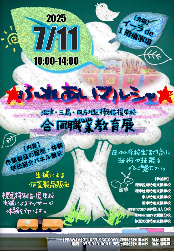 R7職業教育展ポスターです参加校は沼津視覚、沼津聴覚、沼津特支、愛鷹分校、田方分校、伊豆の国特支です