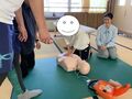 胸骨圧迫の練習をする女子生徒