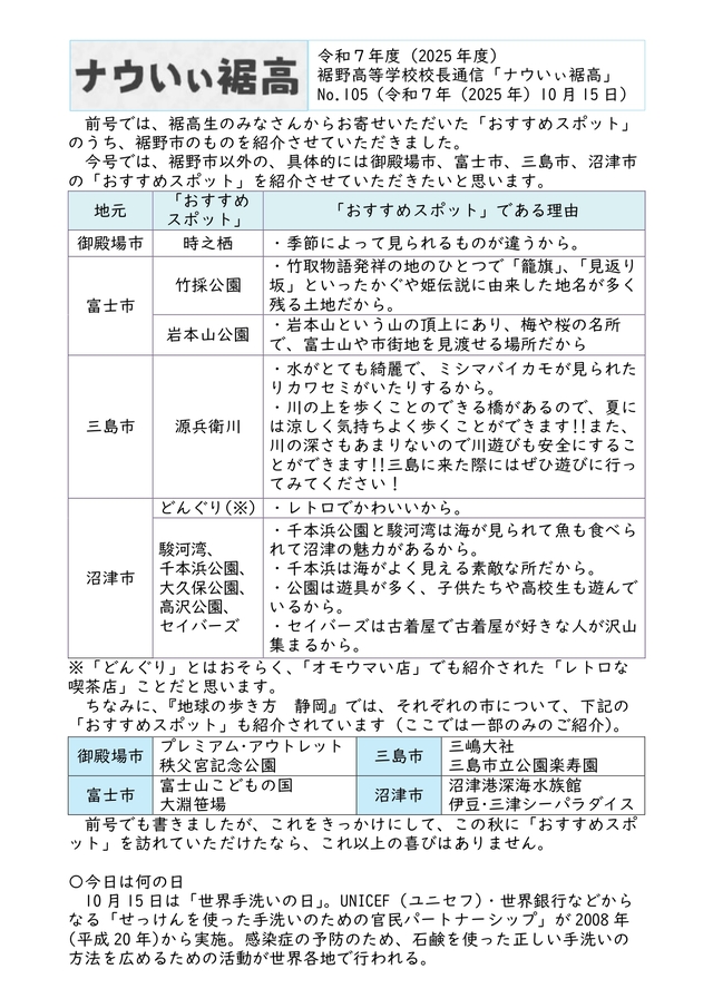 校長通信№105