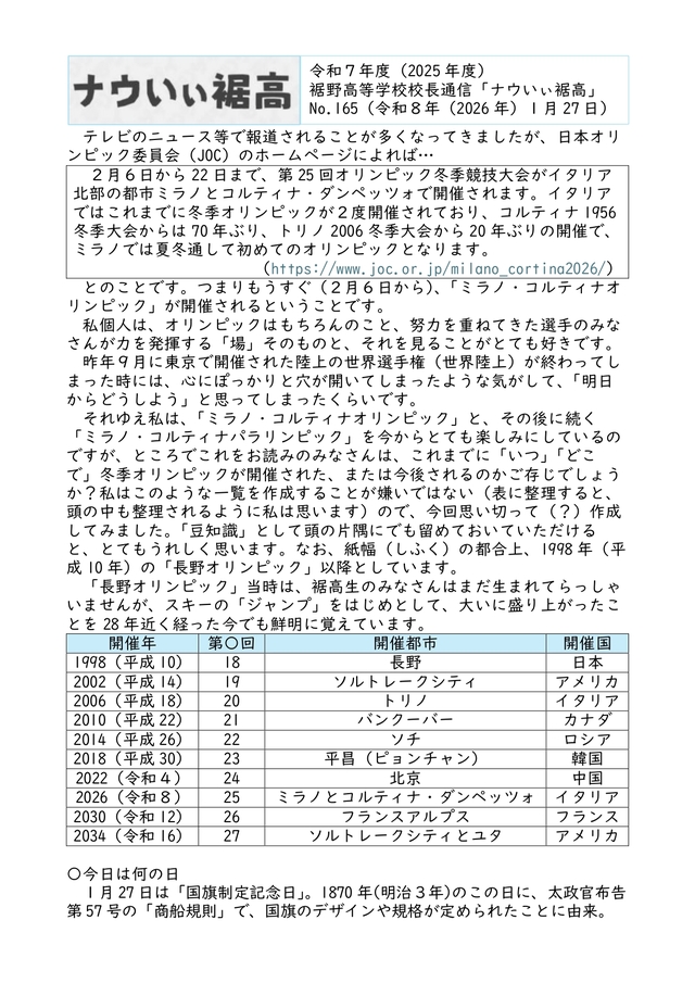 校長通信№165
