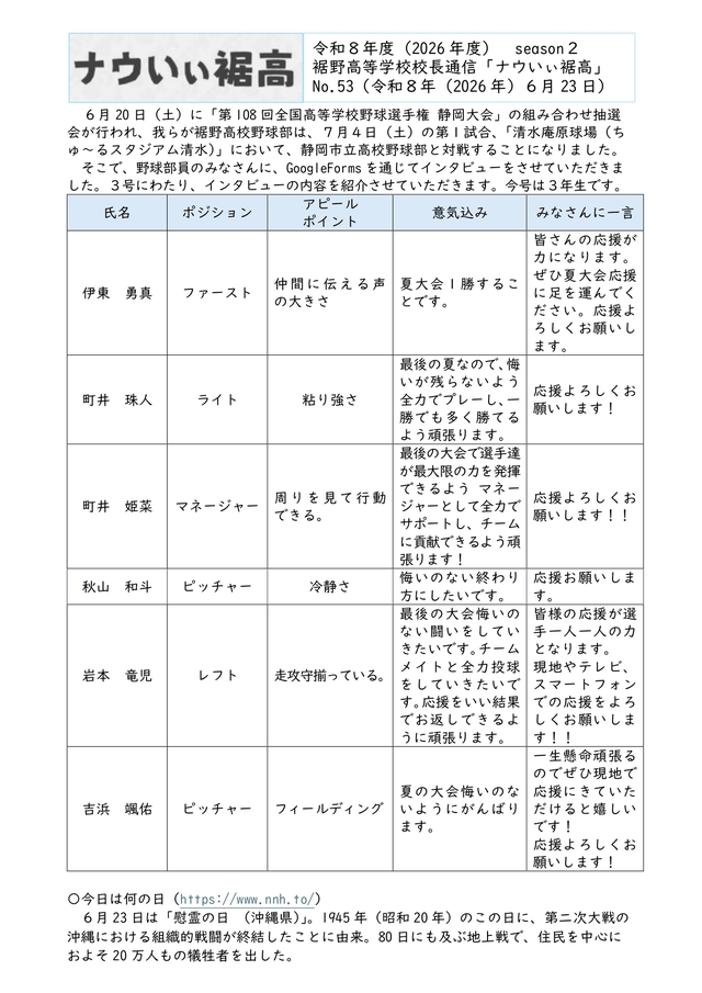 校長通信№53