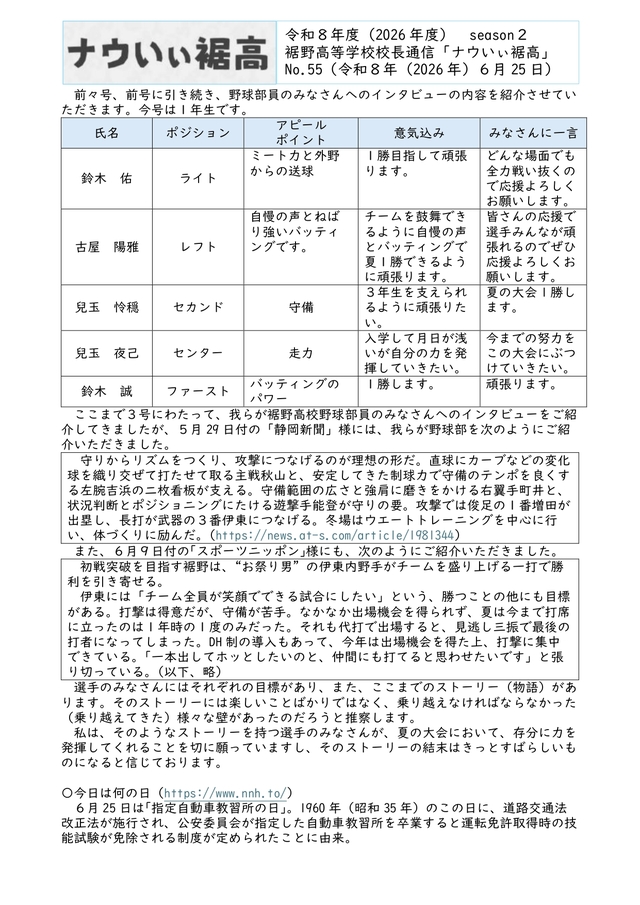 校長通信№55